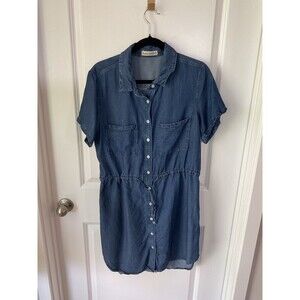Luvamia Denim‎ Shirt Dress Women’s Size Large Short Sleeve Button Front Casual